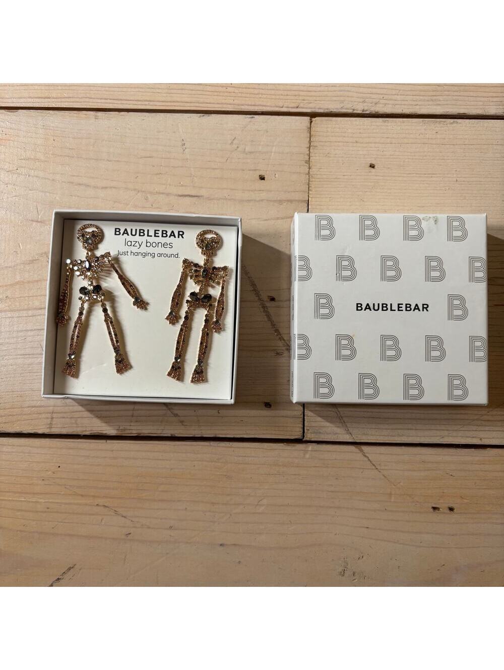 Baublebar NIB Lazy Bones Skeleton Earrings Rhinestone